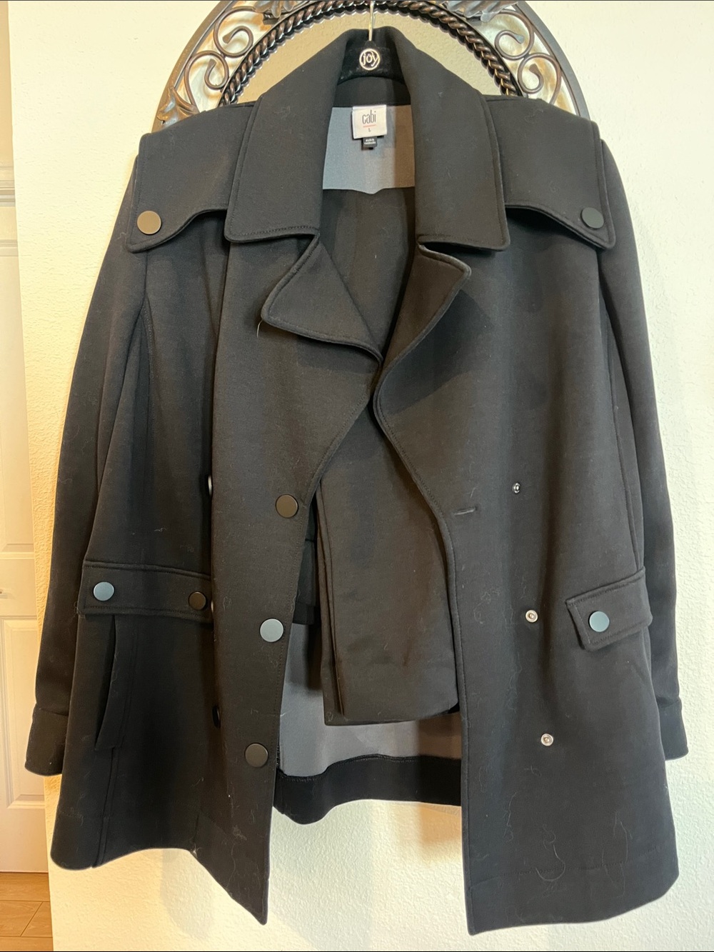 CAbi Black Double-Breasted Wool-Blend Pea Coat and Pants Set